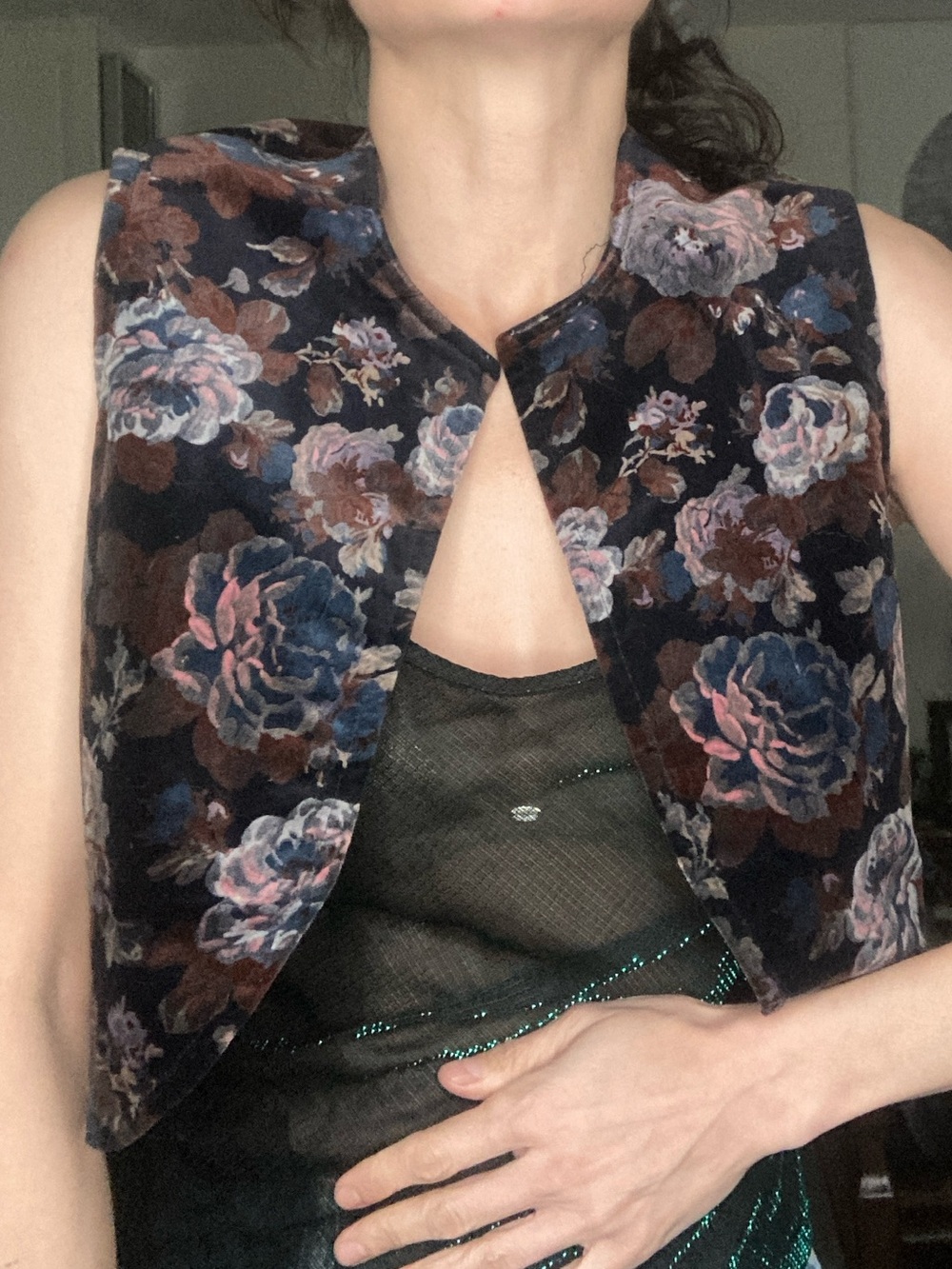 Vintage cotton velvet dark academia bolero vest 70s 60s top goth ethereal floral